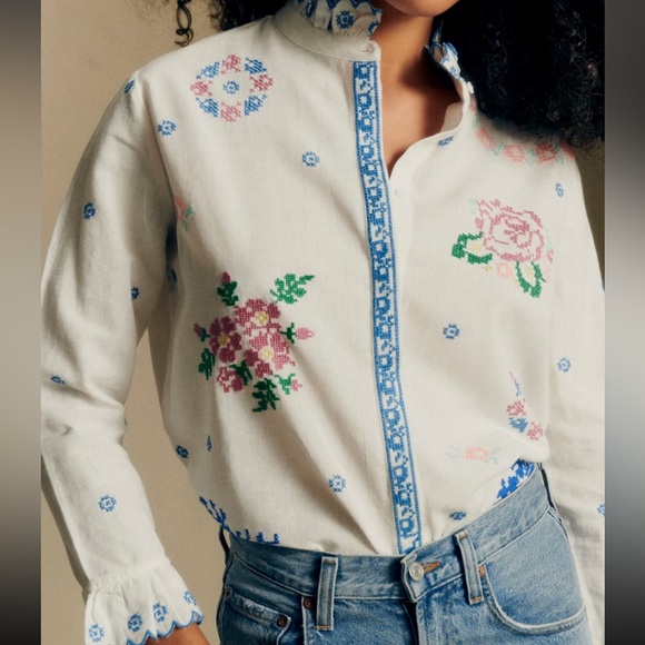 Sezane White Floral Button Down Shirt - Picture 3 of 4